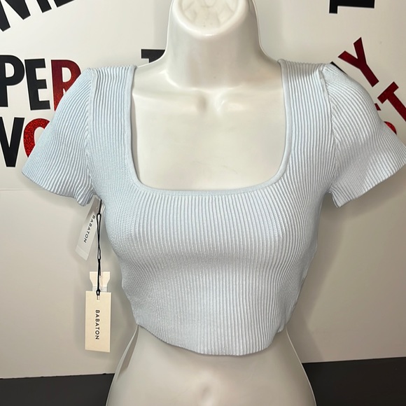 Babaton Tops - COPY - Aritzia color fluid blue Sculpt Knit Squareneck Top